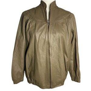 Vintage 70s Leather Jacket S Brown Full Zip High Collar Pockets Lined Union Made